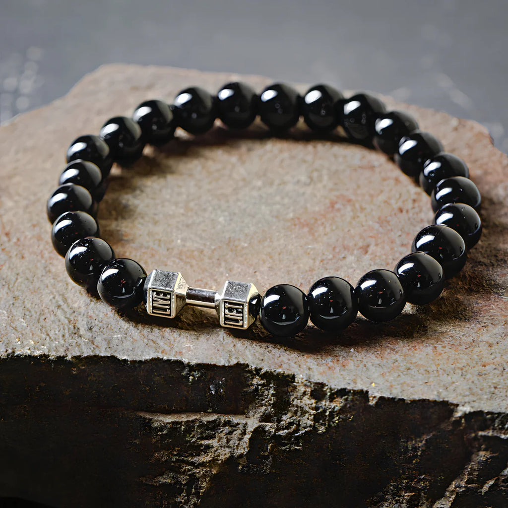 Dumbbell Obsidian Bead Bracelet